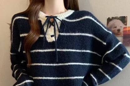 Striped Long Sleeve Knit Pullover