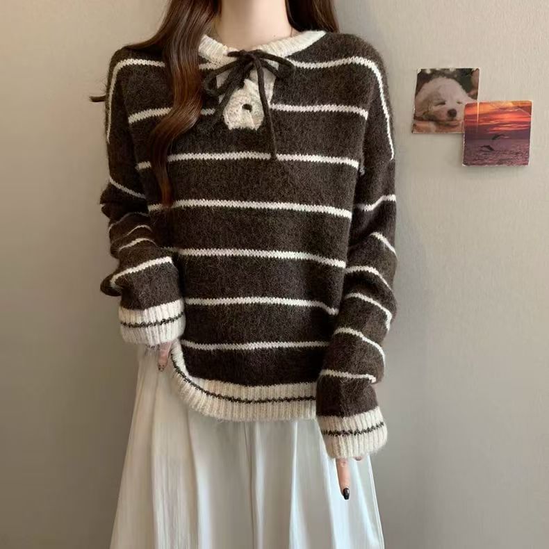 Striped Long Sleeve Knit Pullover