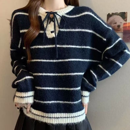 Striped Long Sleeve Knit Pullover