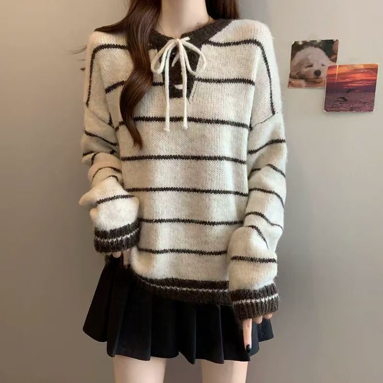 Striped Long Sleeve Knit Pullover