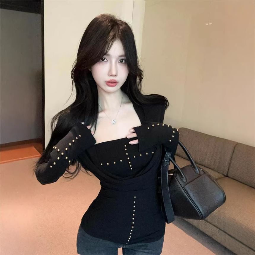 Cowl Neck Studded Top with Tube Top Set
