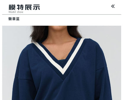 Contrast Trim V-Neck Sweatshirt