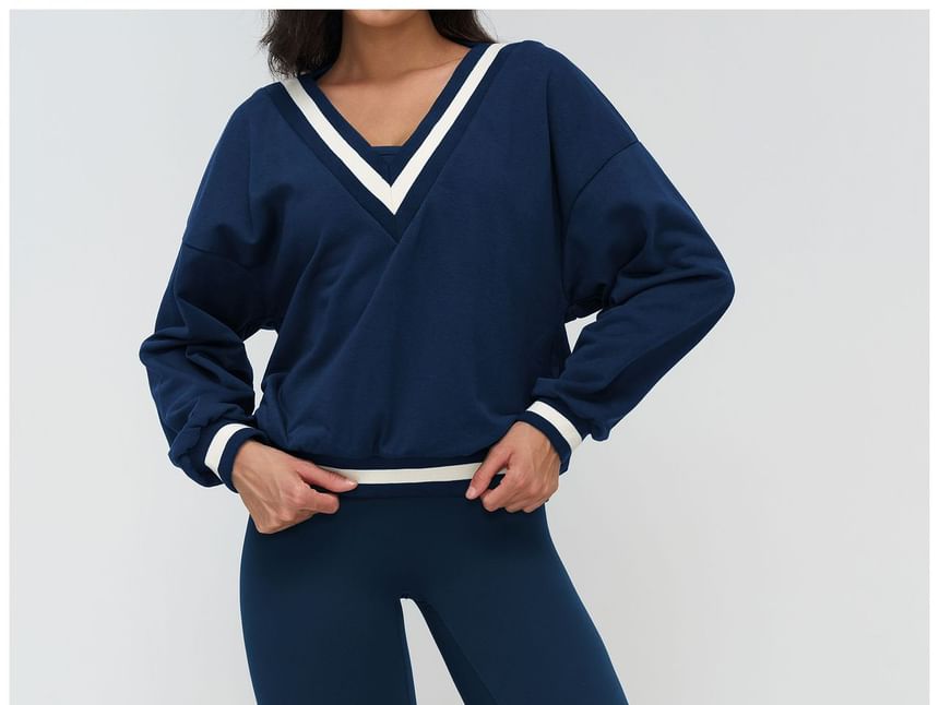 Contrast Trim V-Neck Sweatshirt