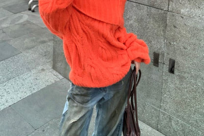 Off Shoulder Cable Knit Sweater