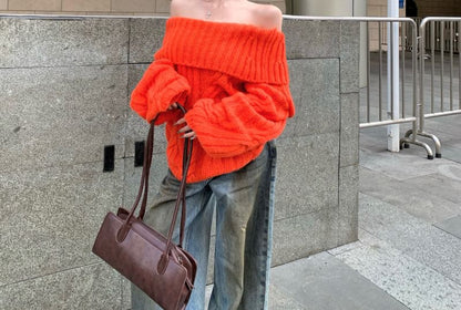 Off Shoulder Cable Knit Sweater