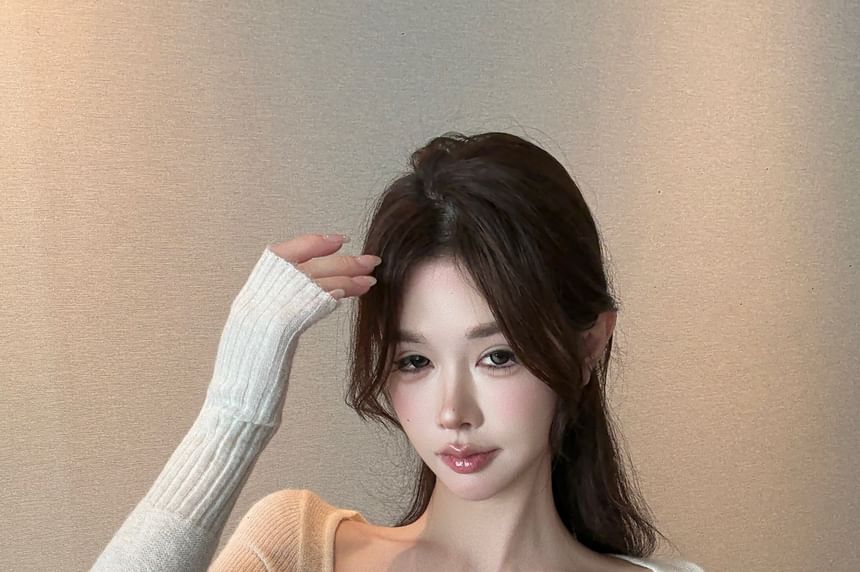 Tie Front Knit Long Sleeve Scoop Neck Henley Top