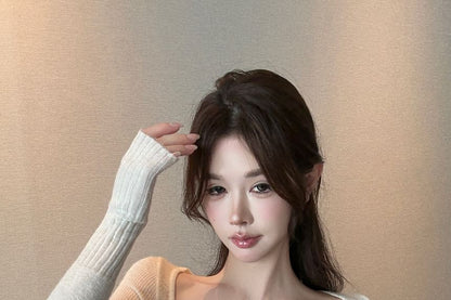 Tie Front Knit Long Sleeve Scoop Neck Henley Top
