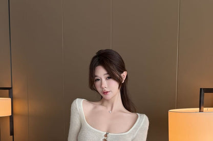 Tie Front Knit Long Sleeve Scoop Neck Henley Top