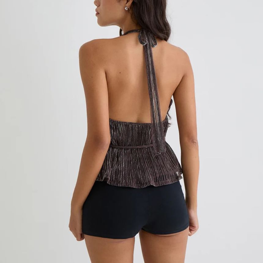 Textured Halter Neck Plain Tank Top