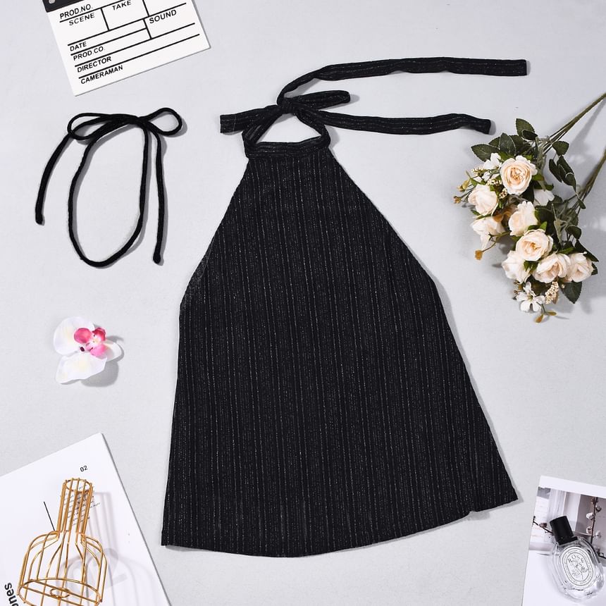 Textured Halter Neck Plain Tank Top
