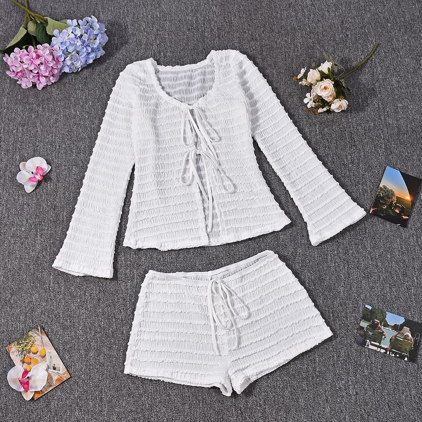 Ruffled V-Neck Tie-Front Top with High Waist Shorts Set