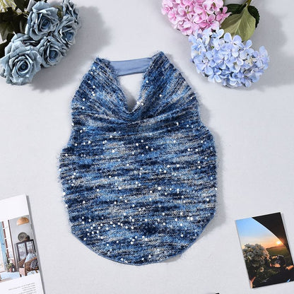 Sequin Cowl Neck Halter Crop Tank Top