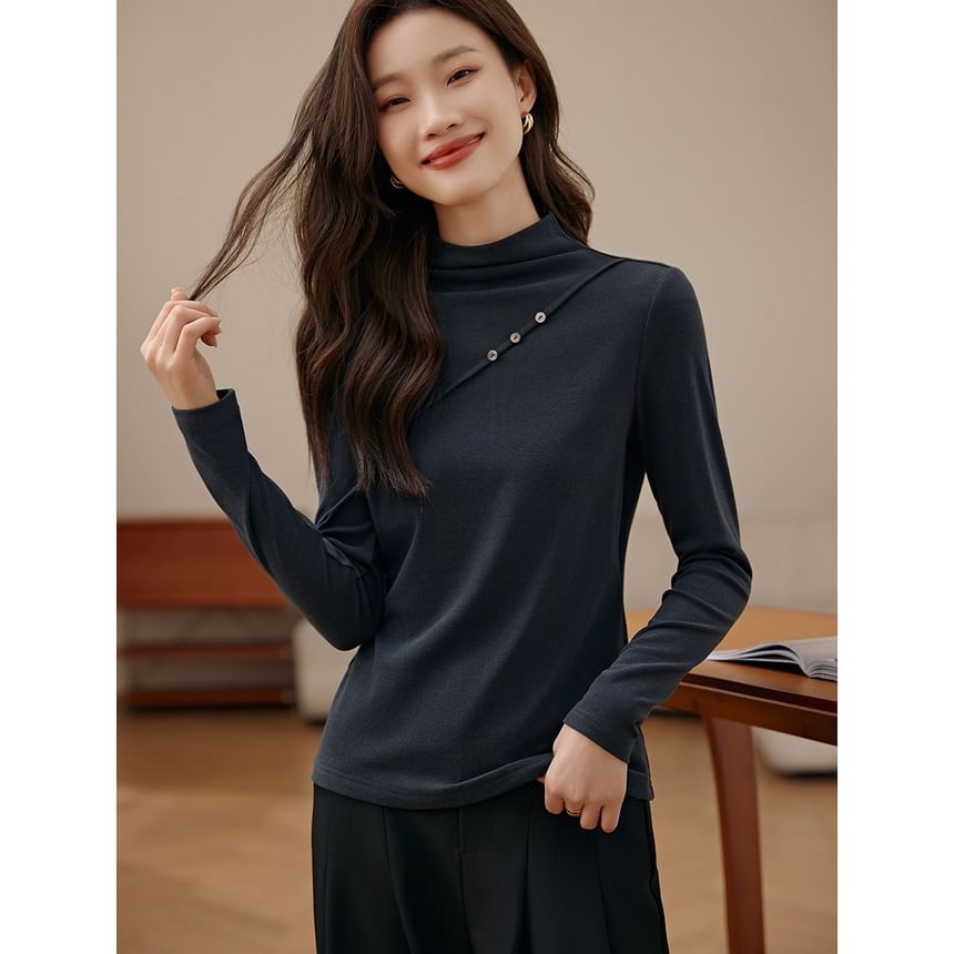 Cozy Mock-Neck Long-Sleeve Minimalist Tee