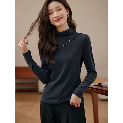 Cozy Mock-Neck Long-Sleeve Minimalist Tee