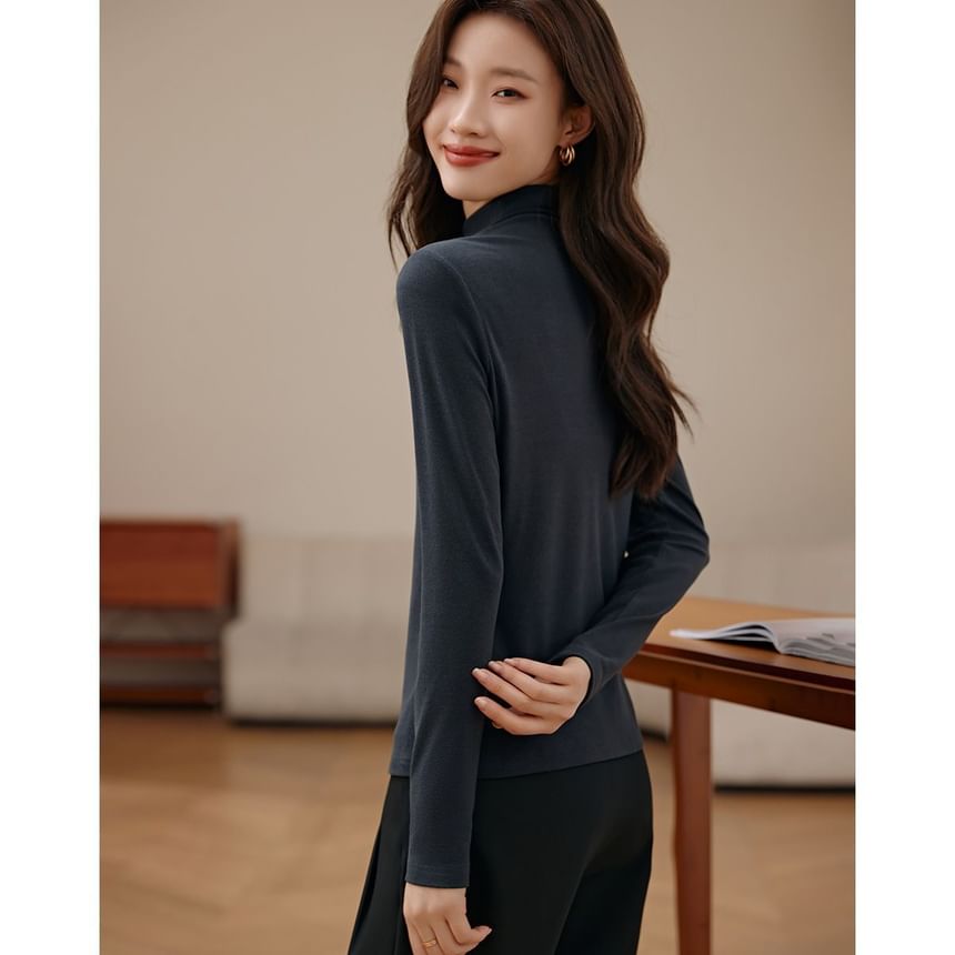 Cozy Mock-Neck Long-Sleeve Minimalist Tee