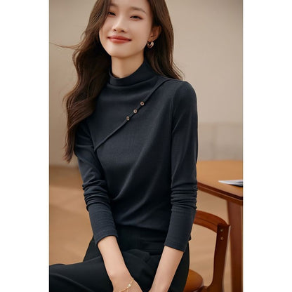 Cozy Mock-Neck Long-Sleeve Minimalist Tee