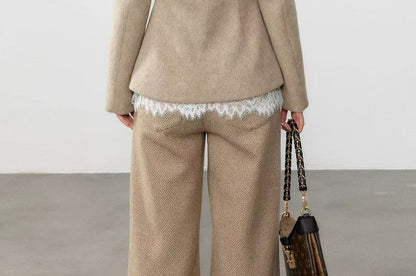 Button Jacket with Top and Straight Pants Set