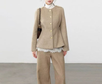 Button Jacket with Top and Straight Pants Set