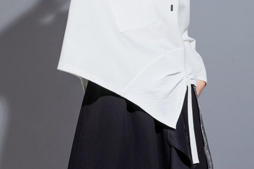 Patchwork Pocket Front Asymmetrical Hoodie