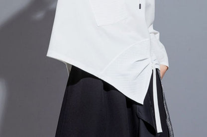Patchwork Pocket Front Asymmetrical Hoodie