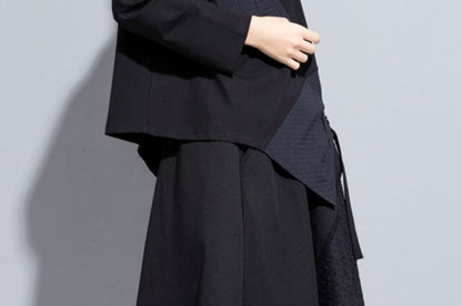 Patchwork Pocket Front Asymmetrical Hoodie