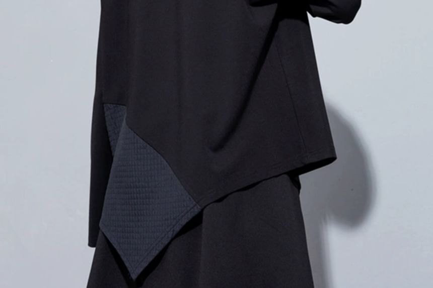 Patchwork Pocket Front Asymmetrical Hoodie