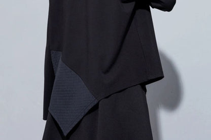 Patchwork Pocket Front Asymmetrical Hoodie