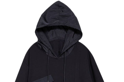 Patchwork Pocket Front Asymmetrical Hoodie