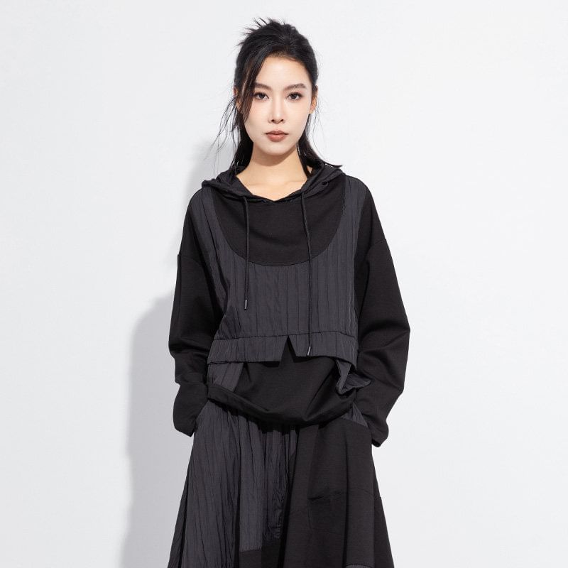 Mock Two-Piece Patchwork Asymmetrical Hoodie
