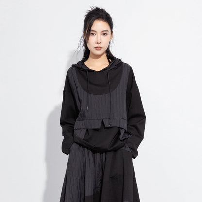 Mock Two-Piece Patchwork Asymmetrical Hoodie