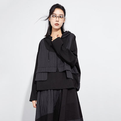 Mock Two-Piece Patchwork Asymmetrical Hoodie