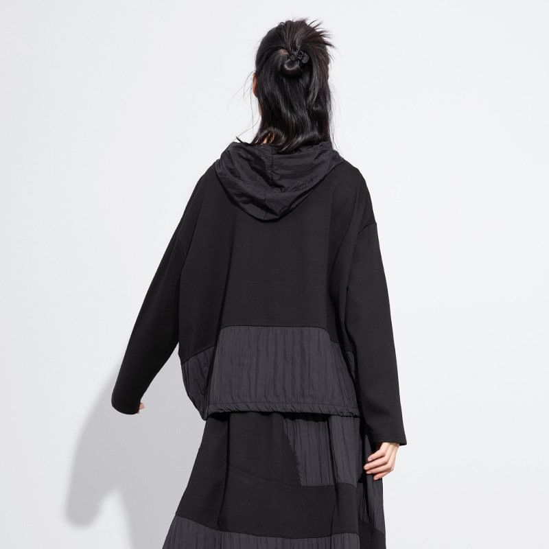 Mock Two-Piece Patchwork Asymmetrical Hoodie