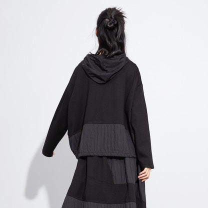 Mock Two-Piece Patchwork Asymmetrical Hoodie