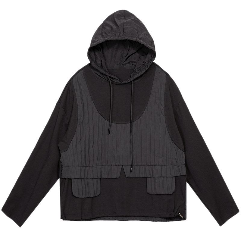 Mock Two-Piece Patchwork Asymmetrical Hoodie