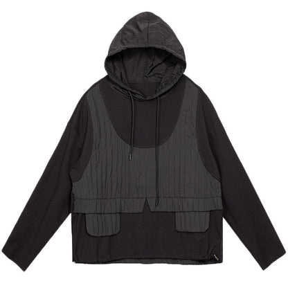 Mock Two-Piece Patchwork Asymmetrical Hoodie
