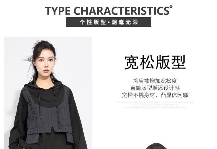 Mock Two-Piece Patchwork Asymmetrical Hoodie