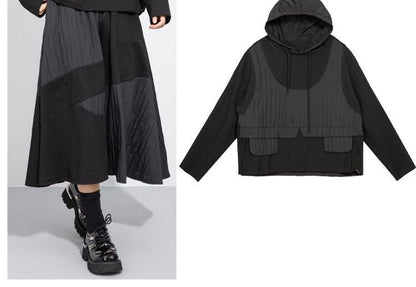 Mock Two-Piece Patchwork Asymmetrical Hoodie