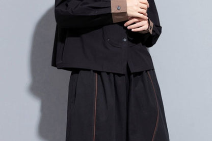 Contrast Trim Long-Sleeve Plain Shirt