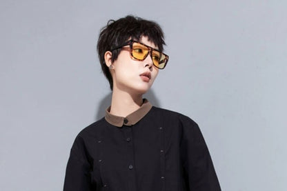 Contrast Trim Long-Sleeve Plain Shirt
