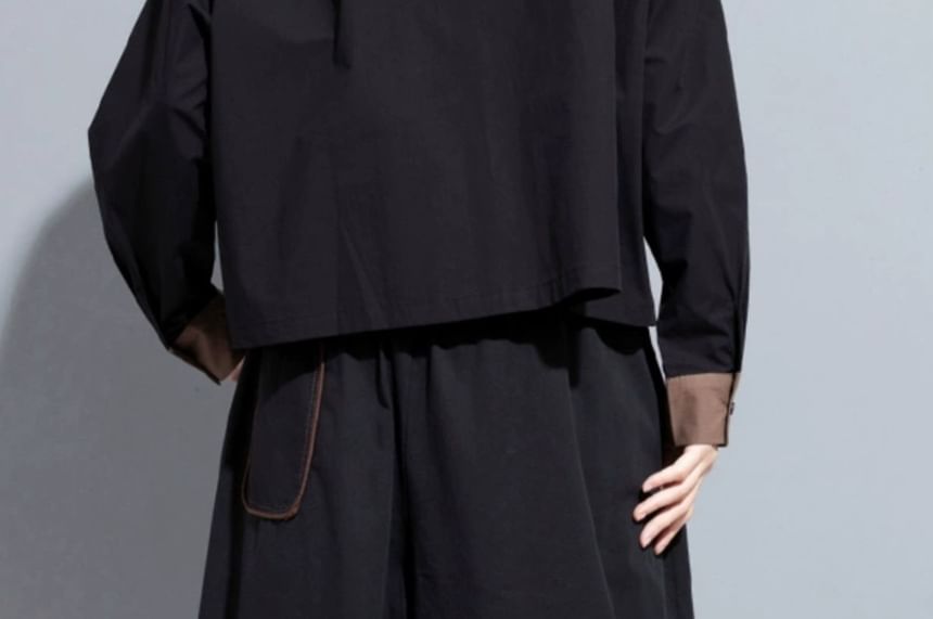 Contrast Trim Long-Sleeve Plain Shirt