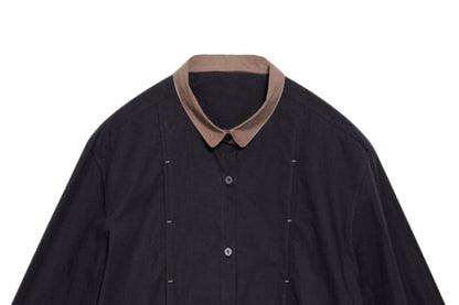 Contrast Trim Long-Sleeve Plain Shirt