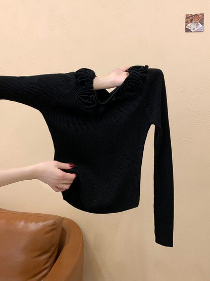 Boat Neck Ribbed Knit Sweater
