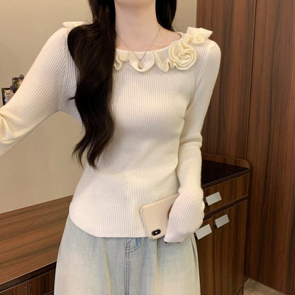 Boat Neck Ribbed Knit Sweater