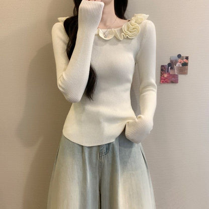 Boat Neck Ribbed Knit Sweater