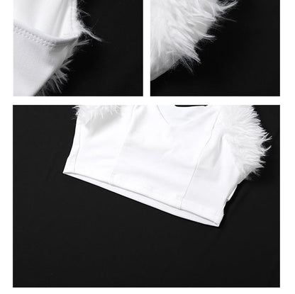 Fuzzy Trim Sleeveless Cropped Tee