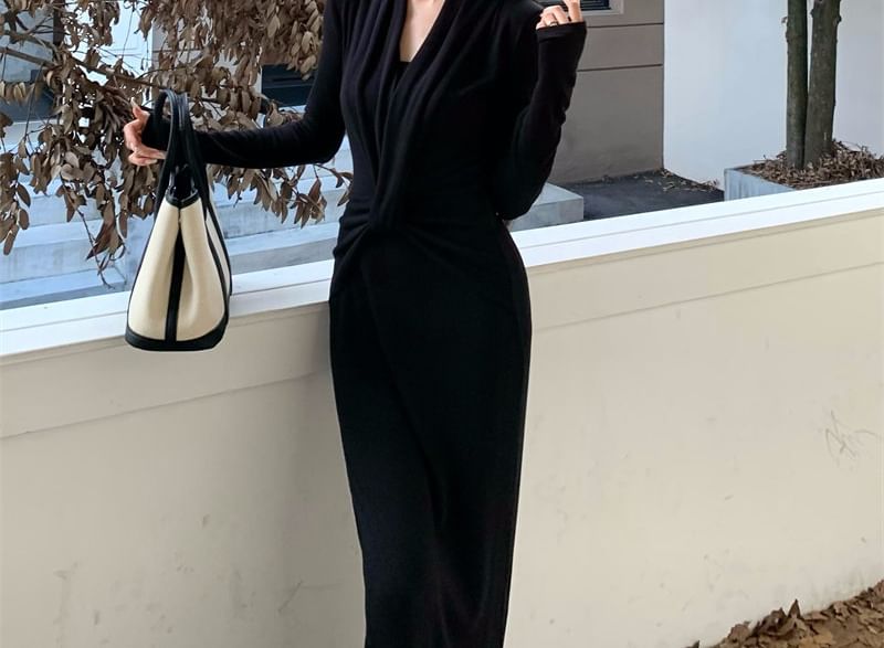 Ruched Maxi Sheath Dress with Crop Tube Top Set