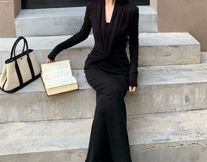 Ruched Maxi Sheath Dress with Crop Tube Top Set