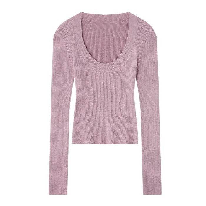 Classic Scoop-Neck Long-Sleeve Knit Top