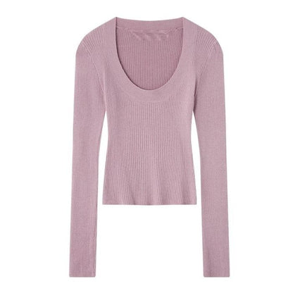 Classic Scoop-Neck Long-Sleeve Knit Top