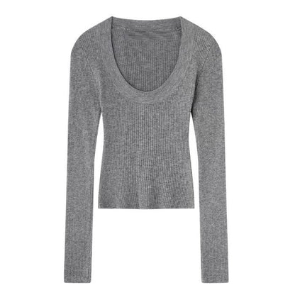 Classic Scoop-Neck Long-Sleeve Knit Top